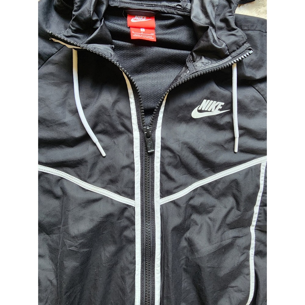 Nike Sportswear Windrunner Hooded Windbreaker Jacket Black White Womens Small